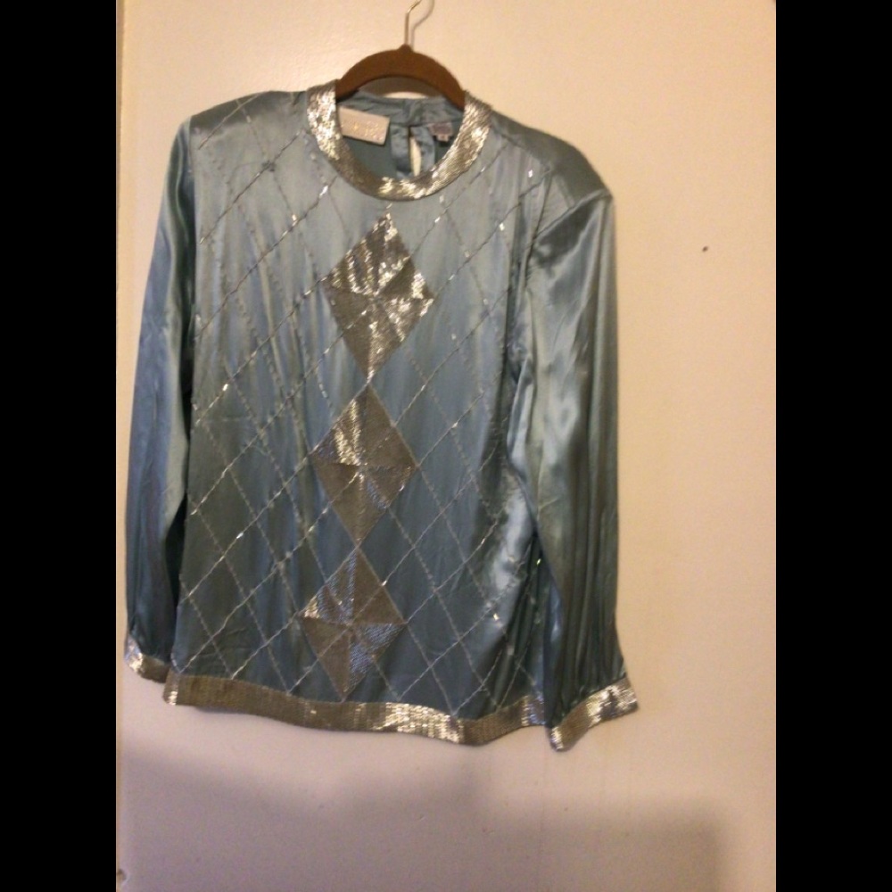Cache Silk With Silver Bead Patterned Front Blous… - image 1